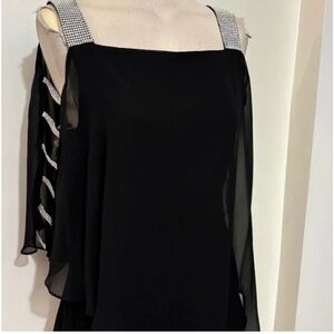MSK Black Sleeveless Chiffon Top with Rhinestone Straps medium